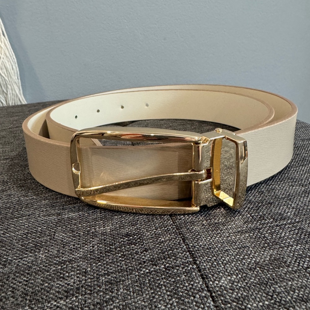 Geox Cream Belt with Gold Buckle